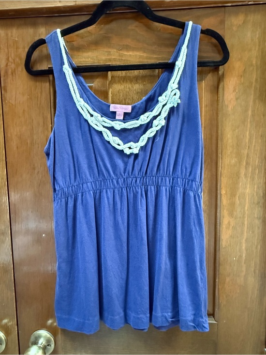 Lilly Pulitzer Tops - Lilly Pulitzer Navy Blue Cotton Empire Waist Tank Top w/ White Rope Trim